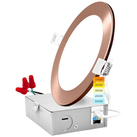 Luxrite 6 Inch Ultra Thin LED Recessed Downlight 5 CCT Selectable 2700K-5000K 12W 1000LM Dimmable Copper LR23761 LR23778-1PK